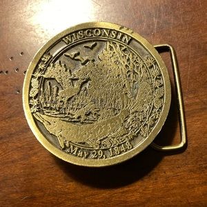 Vintage Brass Plated Belt Buckle Commemorating Wisconsin’s Statehood